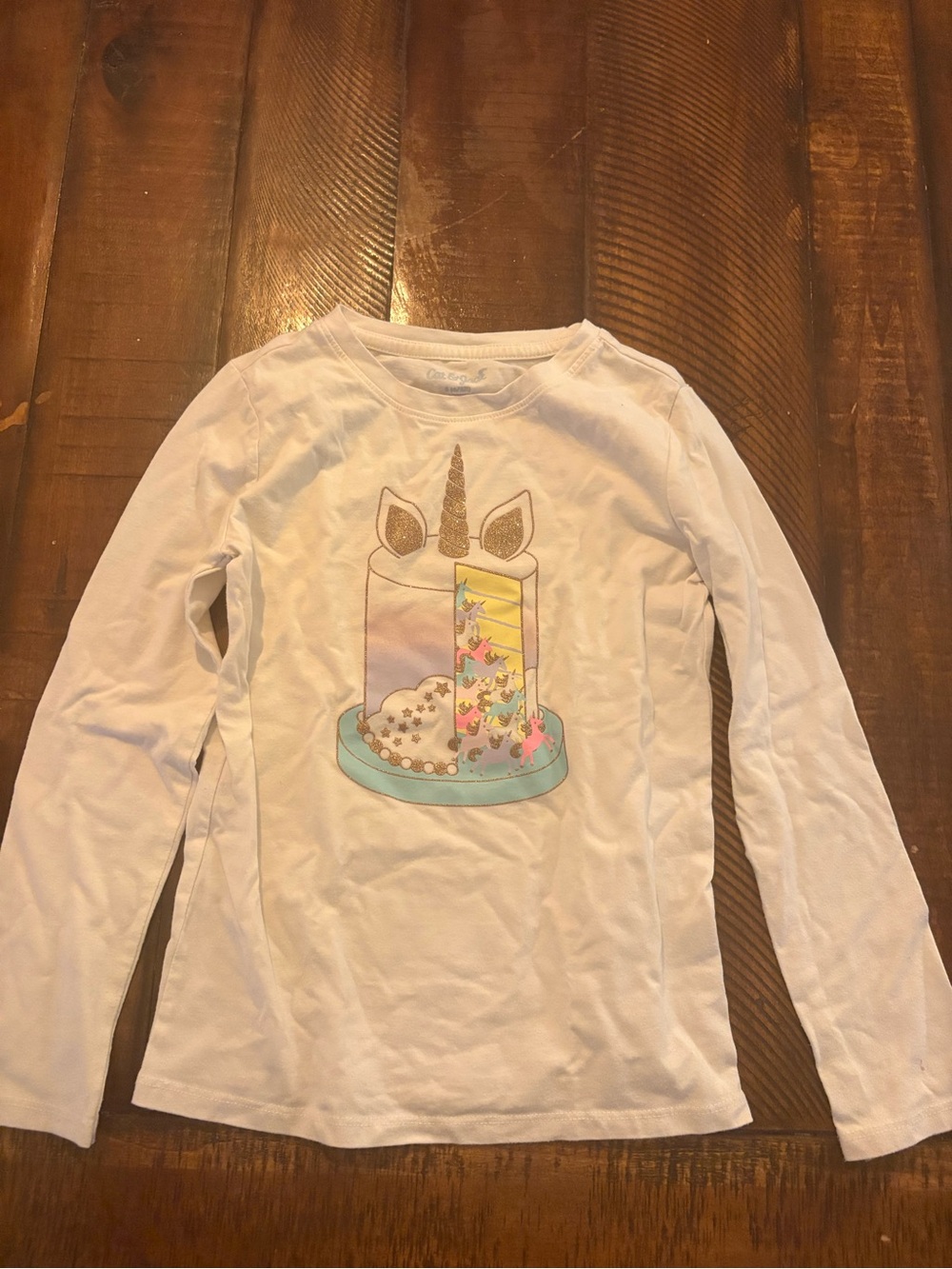 Cat & Jack White Long-Sleeve Unicorn Cake Graphic Tee